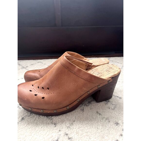 Womens Korks Brandi Clogs Brown Leather Platform Mules Slip On Size 10 M - Picture 2 of 7